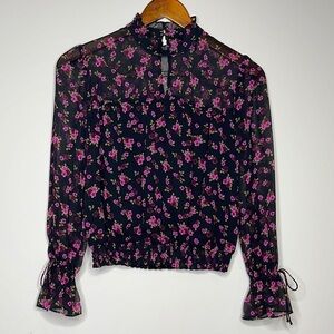 Express Sheer Black Floral Top Size XXSP
